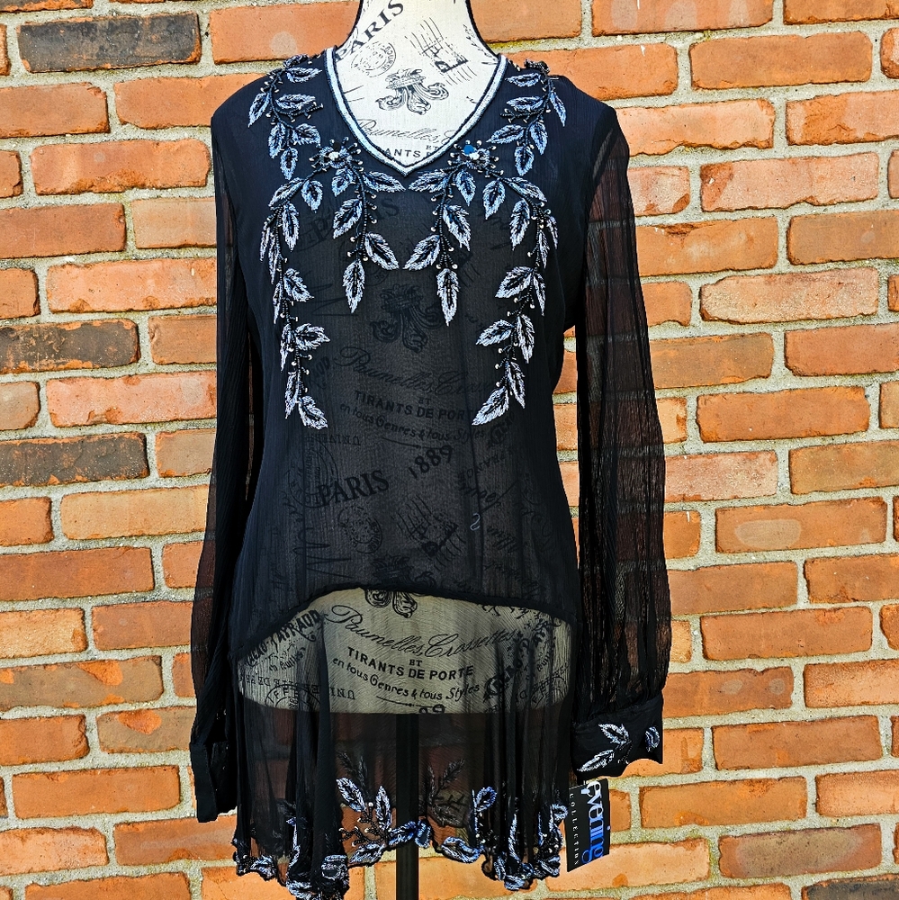 Vintage Aftershock London Beaded Sheer Black Tunic Top – NWT – Size M